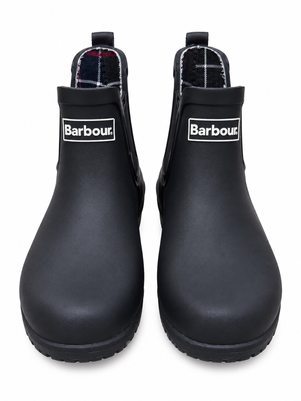 Barbour Black Chelsea-Style Rain Boots with Tartan Lining